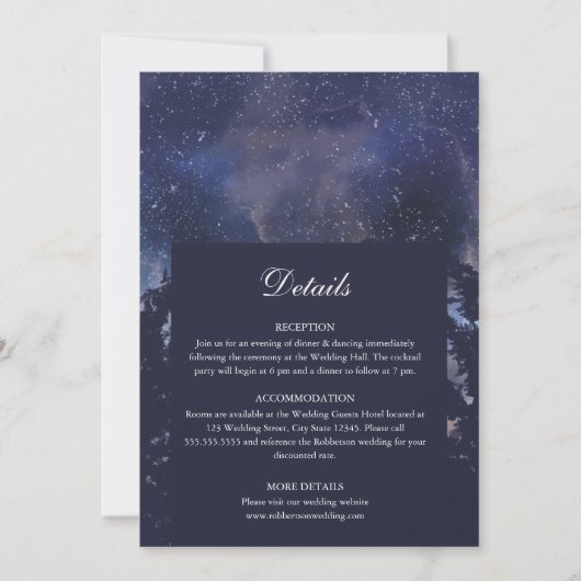 星空の夜の森結婚の詳細カード 招待状 (正面)
