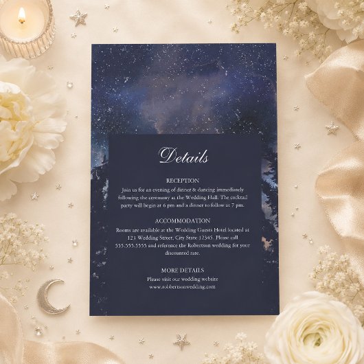 星空の夜の森 天の川の結婚式 詳細カード 招待状