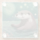 星空の夜の海セージとバラ色 ガラスコースター (裏面)