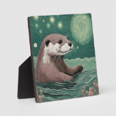 星空の夜の海セージとバラ色 フォトプラーク (正面)