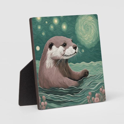 星空の夜の海セージとバラ色 フォトプラーク (正面)