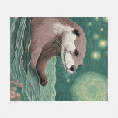 星空の夜の海セージとバラ色 フリースブランケット (正面(横))