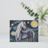 星空の夜の灰色の馬 ポストカード (スタンド正面)