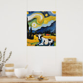 星空の夜の牛 ポスター (キッチン)