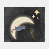 星空の夜の猫と三日月 フリースブランケット (正面(横))