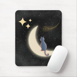 星空の夜の猫と三日月 マウスパッド