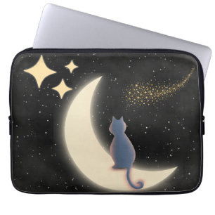 星空の夜の猫と三日月 ラップトップスリーブ