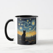 星空の夜の猫愛好家と渦巻く空の芸術 マグカップ (左)