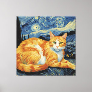 星空の夜の猫 キャンバスプリント