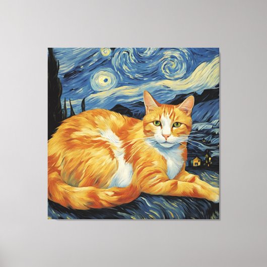 星空の夜の猫 キャンバスプリント (正面)