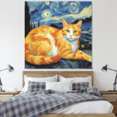 星空の夜の猫 キャンバスプリント (インサイチュ (寝室))