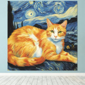 星空の夜の猫 キャンバスプリント (インサイチュ (ウッドフロア))