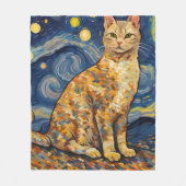星空の夜の猫 フリースブランケット (正面)