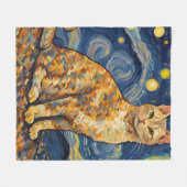 星空の夜の猫 フリースブランケット (正面(横))