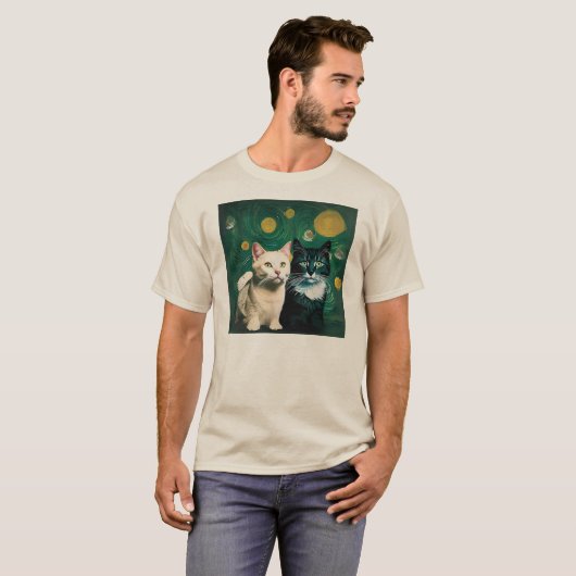 星空の夜の猫 Tシャツ (正面フル)