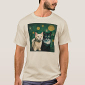 星空の夜の猫 Tシャツ (正面)