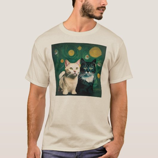 星空の夜の猫 Tシャツ (正面)