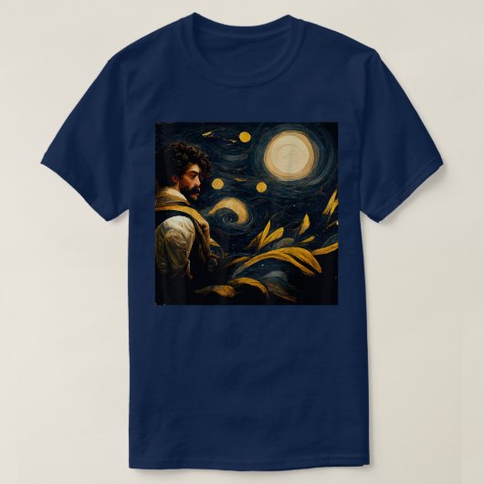 星空の夜の画家アートムーンライト Tシャツ (デザイン正面)