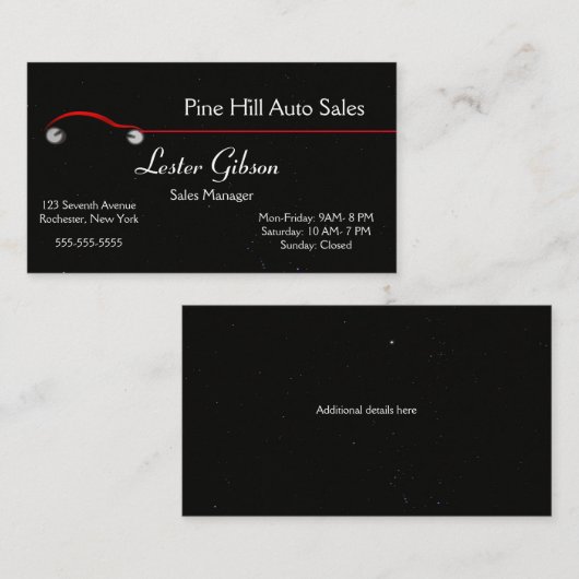 星空の夜の背景に対する編集可能な赤い車 名刺 (正面/裏面)
