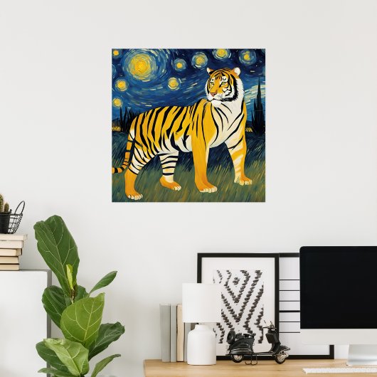 星空の夜の虎 ポスター (ホームオフィス)