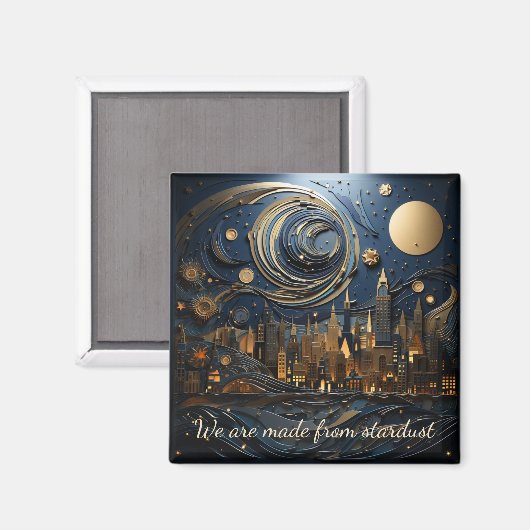 星空の夜の街並み1の2角形マグネット マグネット (正面/裏面)