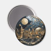 星空の夜の街並み2ラウンドの3ラウンド マグネット (正面/裏面)