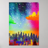 星空の夜の街 | AIアートポスター ポスター (正面)