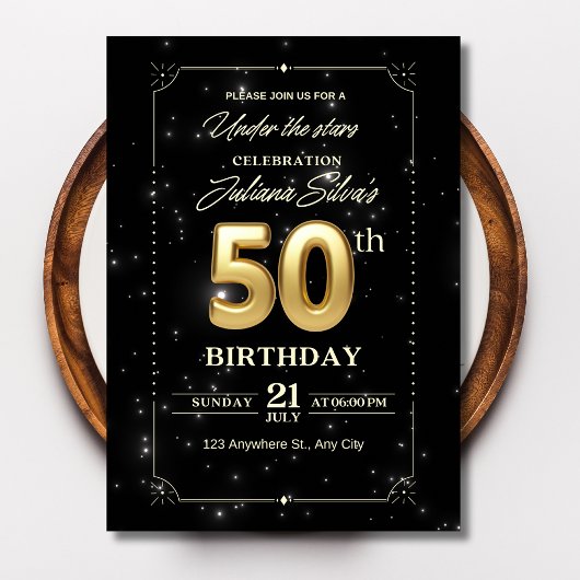 星空の夜の誕生日招待状、50歳の誕生日 招待状