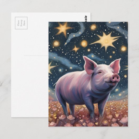 星空の夜の豚 ポストカード (正面/裏面)