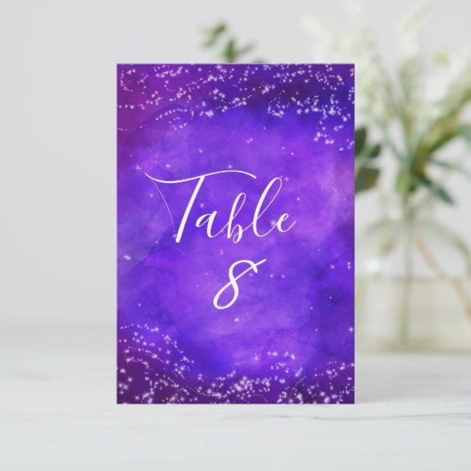 星空の夜の銀河水彩テーブルナンバー 招待状 (スタンド正面)