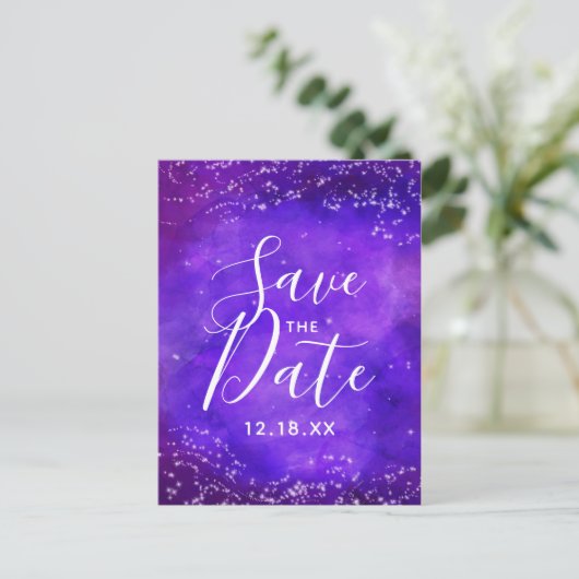 星空の夜の銀河系水の色の保存日付 案内ポストカード (スタンド正面)