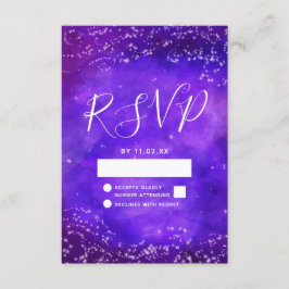 星空の夜の銀河系紫の水色の結婚式RSVP 出欠カード