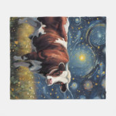 星空の夜の雄牛 フリースブランケット (正面(横))