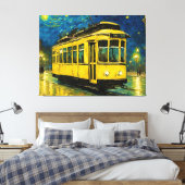 星空の夜の黄色い路面電車 – ブダペスト キャンバスプリント (インサイチュ (寝室))