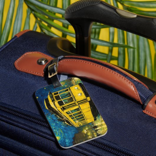 星空の夜の黄色い路面電車 – ブダペスト ラゲッジタグ (正面インサイチュ1)