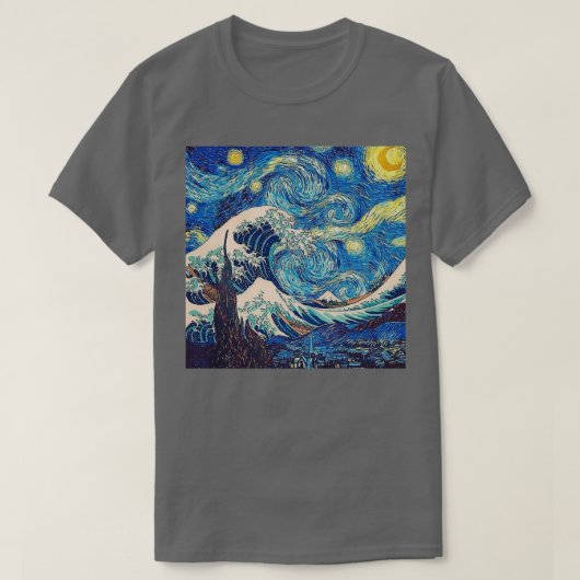 星空の夜は波に素晴らし打ち寄せる Tシャツ (デザイン正面)