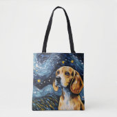 星空の夜をテーマにしたビーグル犬 トートバッグ (正面)
