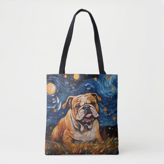 星空の夜をテーマにしたブルドッグ犬 トートバッグ (正面)