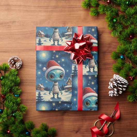 星空の夜エイリアンかわいいクリスマス ラッピングペーパー (クリスマスギフト)