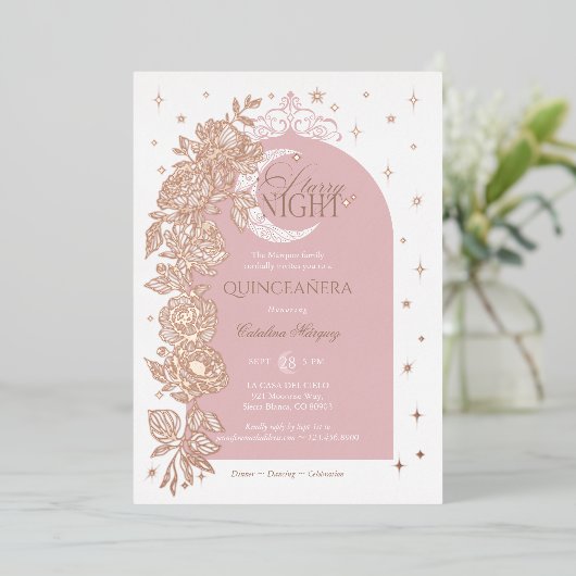 星空の夜キンセアニェラフローラ天月 箔招待状 (立ち正面)