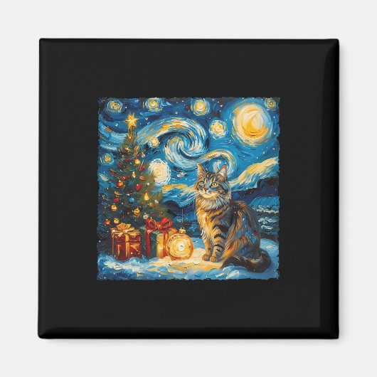 星空の夜クリスマスノルウェーの森アートヴァンゴー マグネット (正面)
