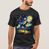 星空の夜グレートダーンドッグファンゴッホ恋人 Tシャツ (正面)