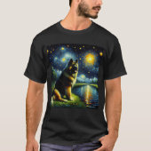 星空の夜コーカサスの羊飼い犬ヴァンゴッホ恋人 Tシャツ (正面)