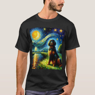 星空の夜ゴードン・セッター犬ファンゴッホ恋人 Tシャツ