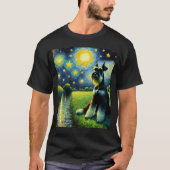 星空の夜ジャイアントシュナウツァードッグファンゴッホ恋人 Tシャツ (正面)