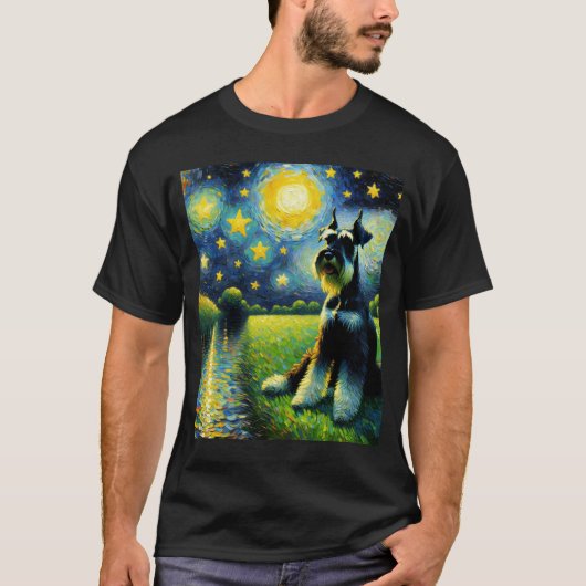 星空の夜ジャイアントシュナウツァードッグファンゴッホ恋人 Tシャツ (正面)