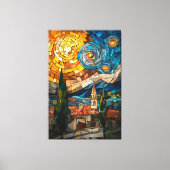 星空の夜ステンドグラスのモザイクのアートワーク キャンバスプリント (正面)