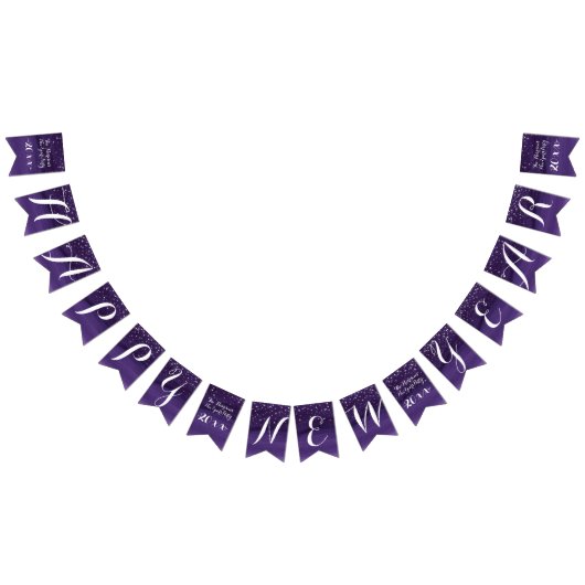 星空の夜ハッピーニューイヤー濃い紫色の青 バンティングフラッグ (全)