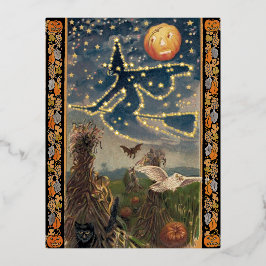 星空の夜ハロウィンホイルポストカード 箔シーズンポストカード