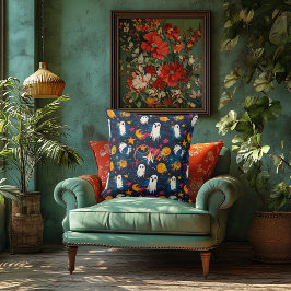 星空の夜ハロウィーンの幽霊付きよくはしゃぐ枕 クッション